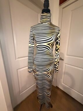 The Way Turtleneck Long Sleeve Striped & Animal Print Bodycon Midi Dress